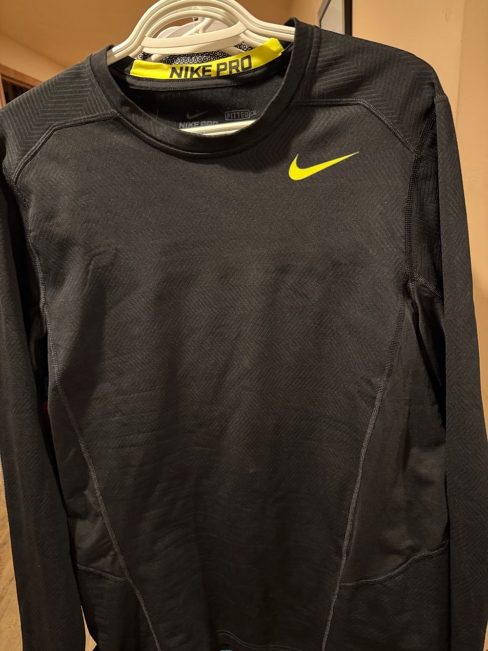 Nike Black Long Sleeve Training Top with Neon Yellow Swoosh